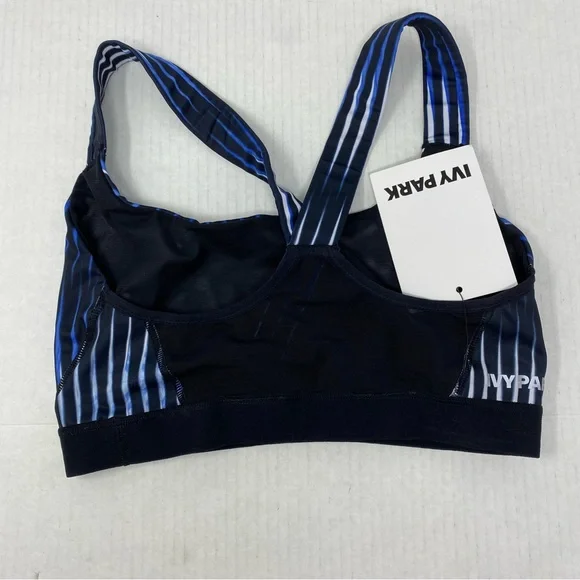 NEW ~ IVY PARK Beyoncé Active Wear  Black & Blue Striped Sports Bra size Medium - Picture 4 of 11
